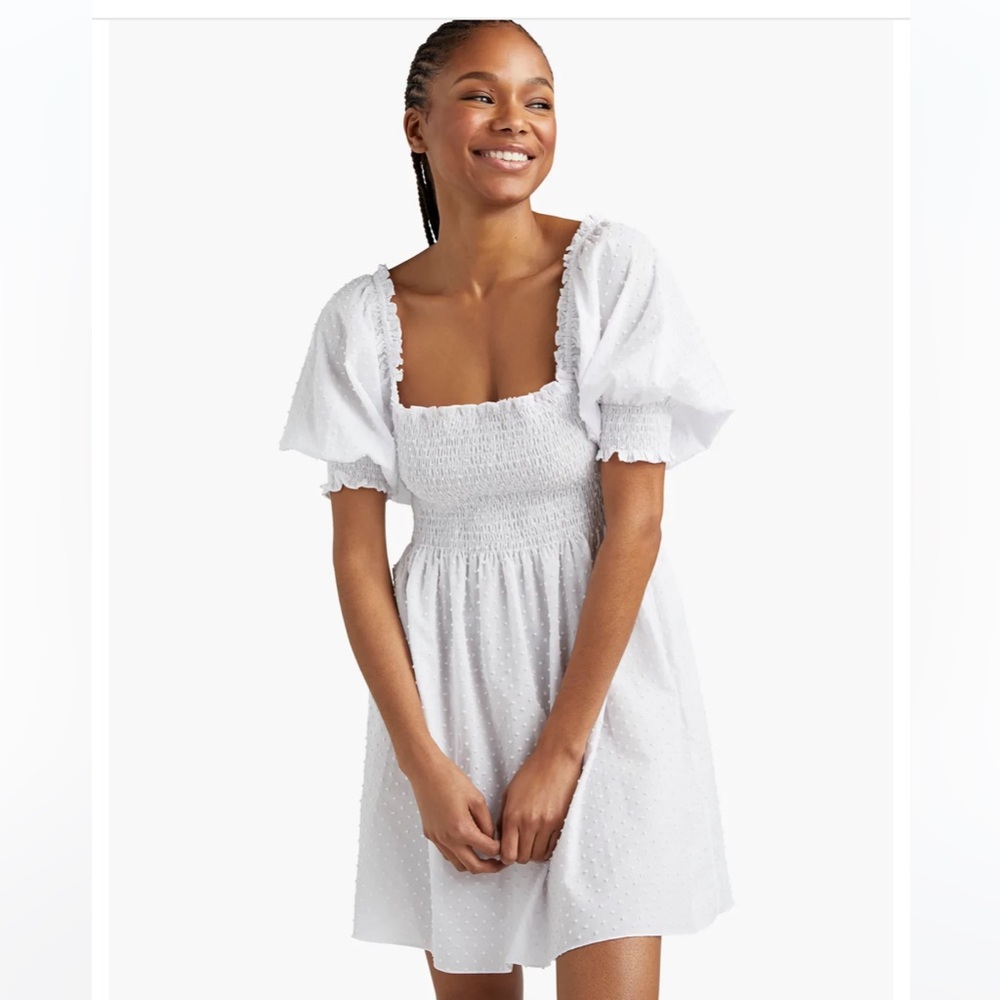 NWT Hill House Athena Nap Dress White Swiss Dot sz L